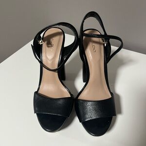 ALDO Black Leather Strappy Block Heel Sandals